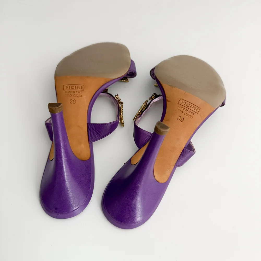 Giuseppe Zanotti Italian Vintage Floral Rhinestone Purple Sandal